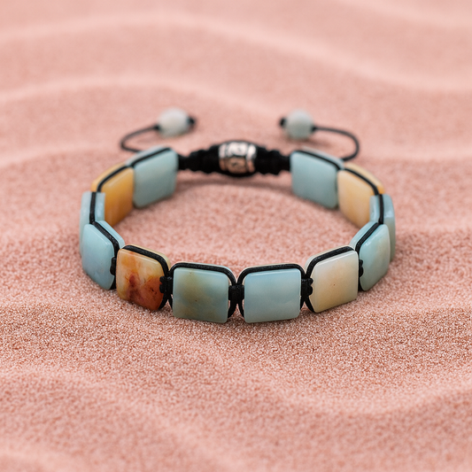 Bracelet Plaques Amazonite - Apaisement, Harmonie & Courage